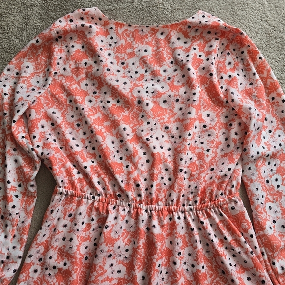 CeCe By Cynthia Steffens Coral Pop Gemma Surplice Long Sleeve Dress Size 12 - Picture 12 of 15